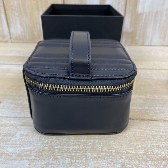 WOLF Maria Zip Jewelry Travel Cube Navy Leather w/ Original Box & Dust Bag - Picture 11 of 16